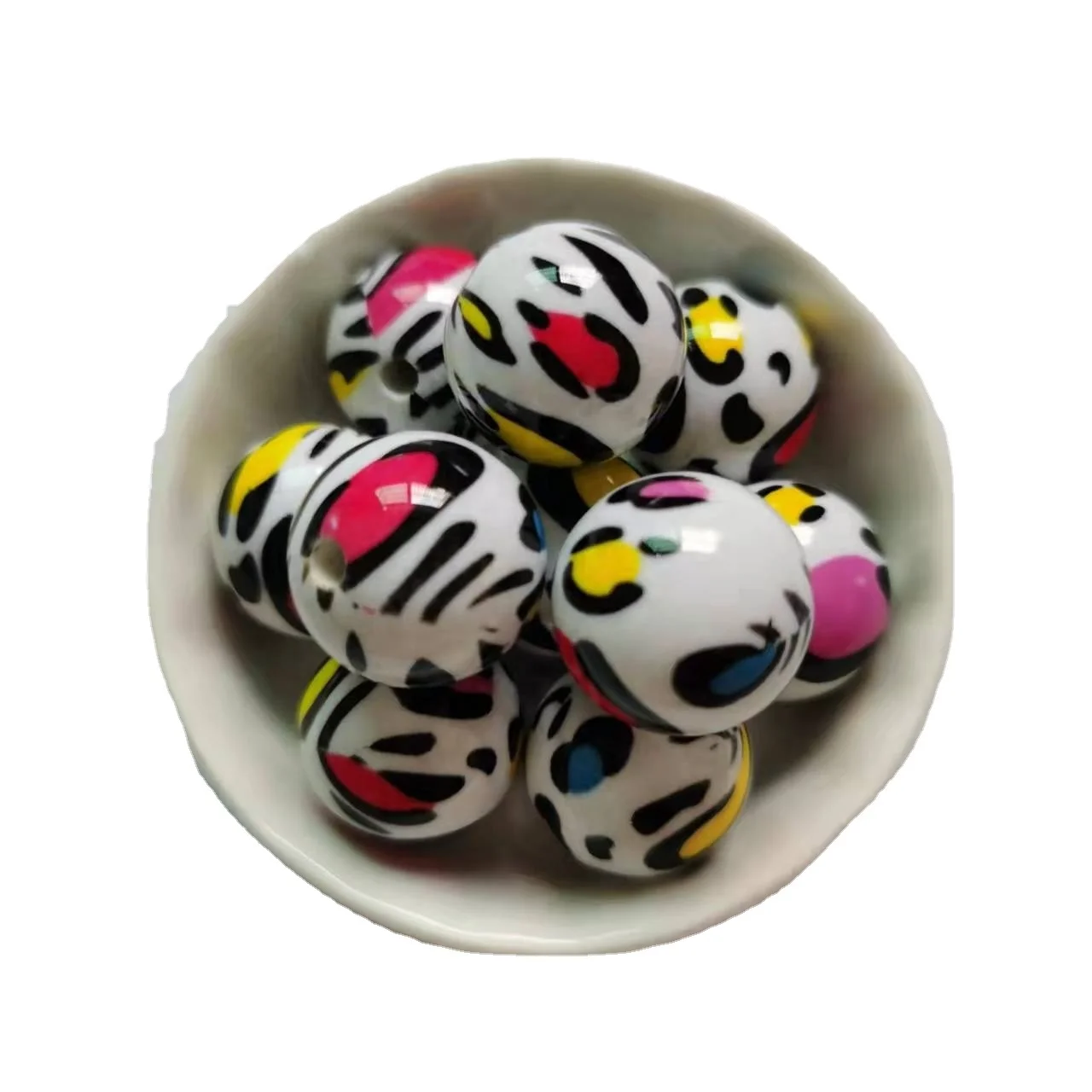 New 20mm Round Gumball Bubblegum Acrylic Chunky Colorful Leopard Print Beads For Wholesale  Jewelry Beads