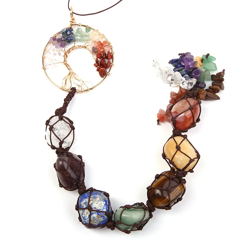 Natural healing crystal stone seven chakras pendent tree of life car hanging decorations