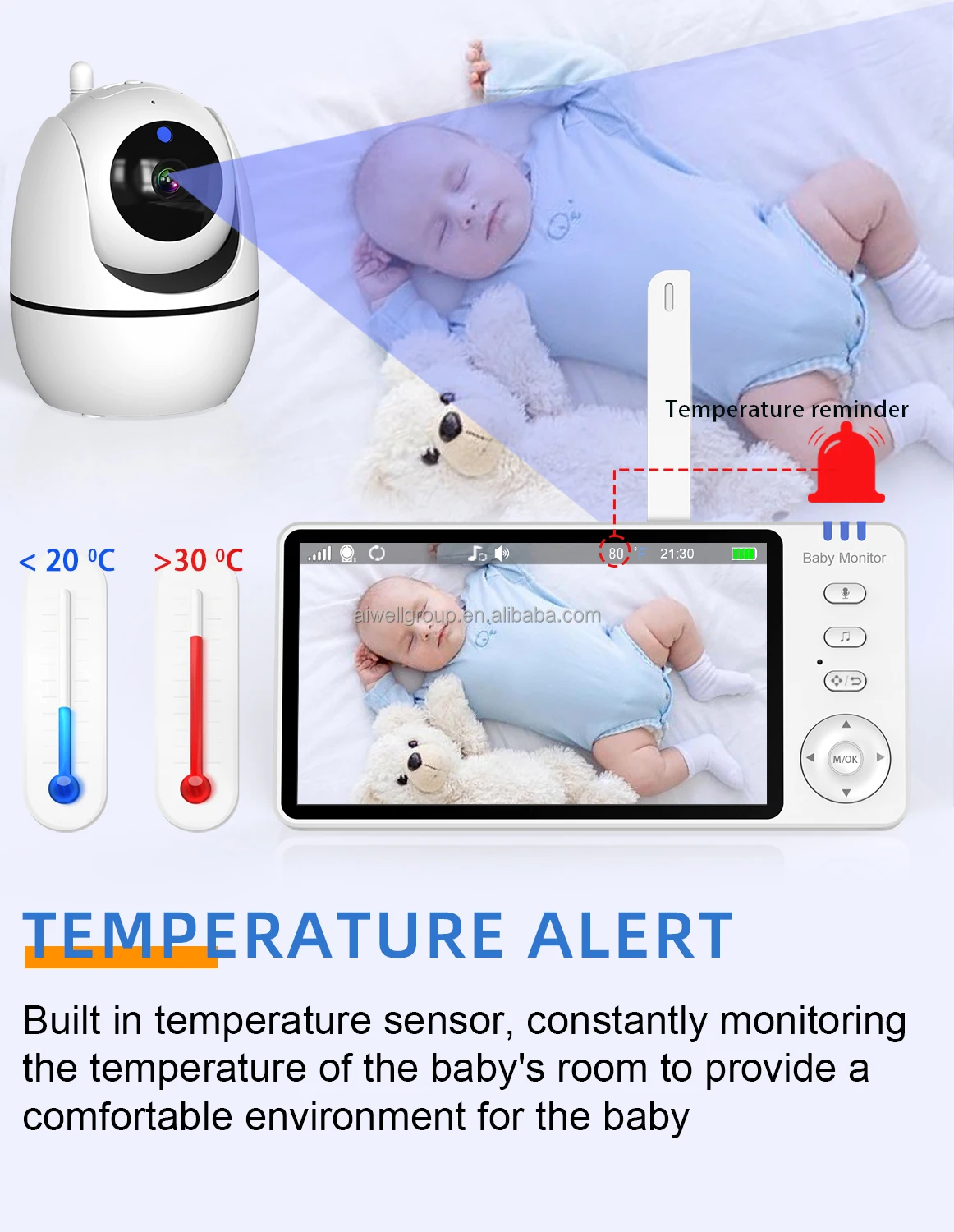 Hot Selling 5.0 Inch Night Vision Temperature Cry Alert Baby Sleep Monitoring And Camera Audio Video Baby Monitor