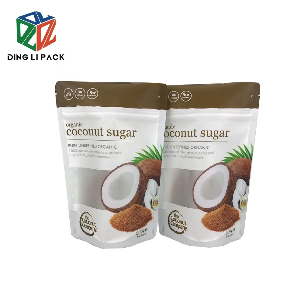 Оптовая продажа по индивидуальному заказу, пластиковая пищевая упаковка с застежкой-молнией для кокосового порошка