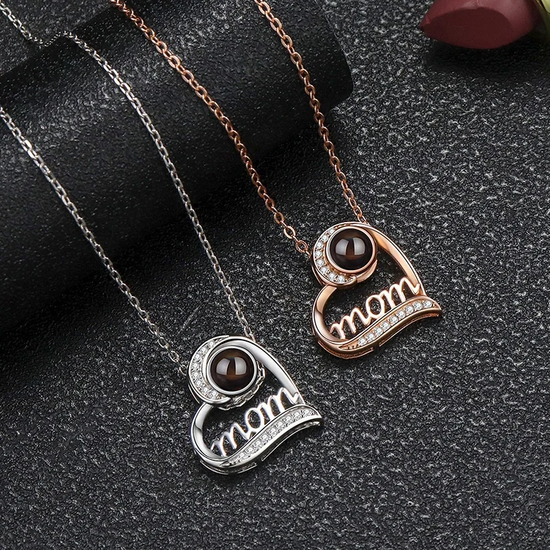 Heart Mom Letter Projection Necklace Custom Photo Pendant Necklace for Women Fashion Jewelry Shopify Private Label Dropshipping