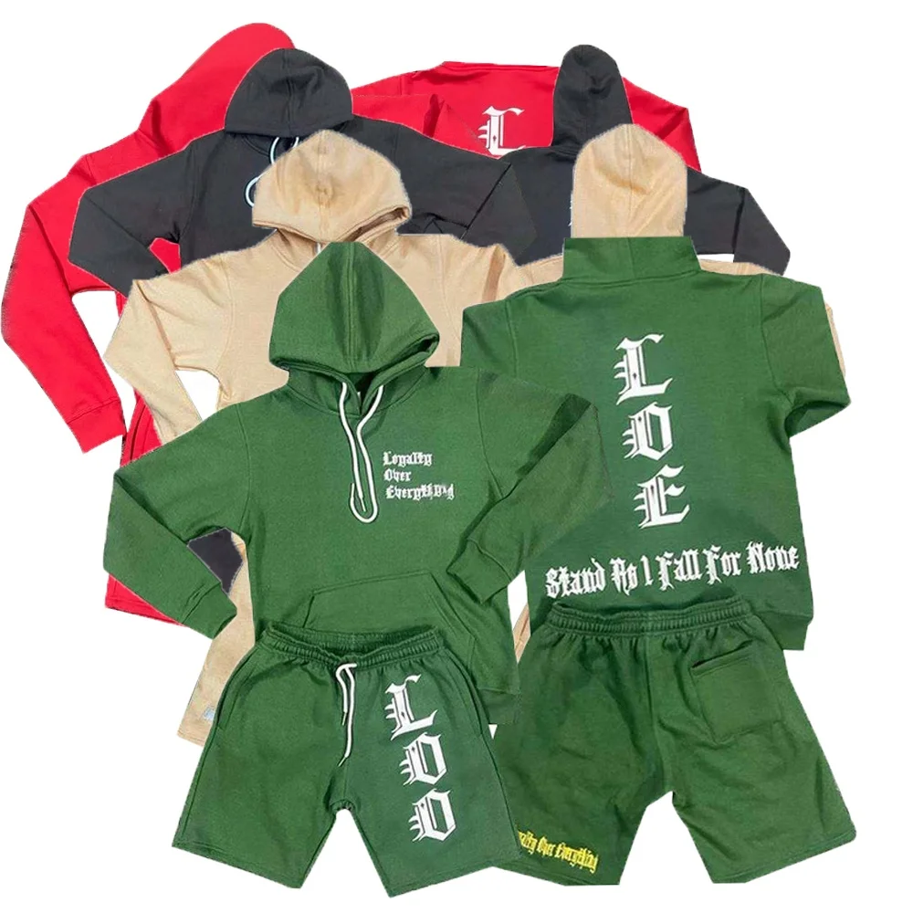 Dongguan city streetwear sweatsuit men custom 2 piece summer shorts tracksuits and hoodie jogger set