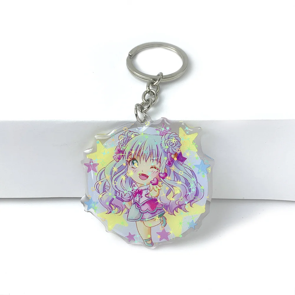 Custom Double Sided Printing Shape Cartoon Resin Acrylic Key Chain Ring Acrylic Holographic Charm