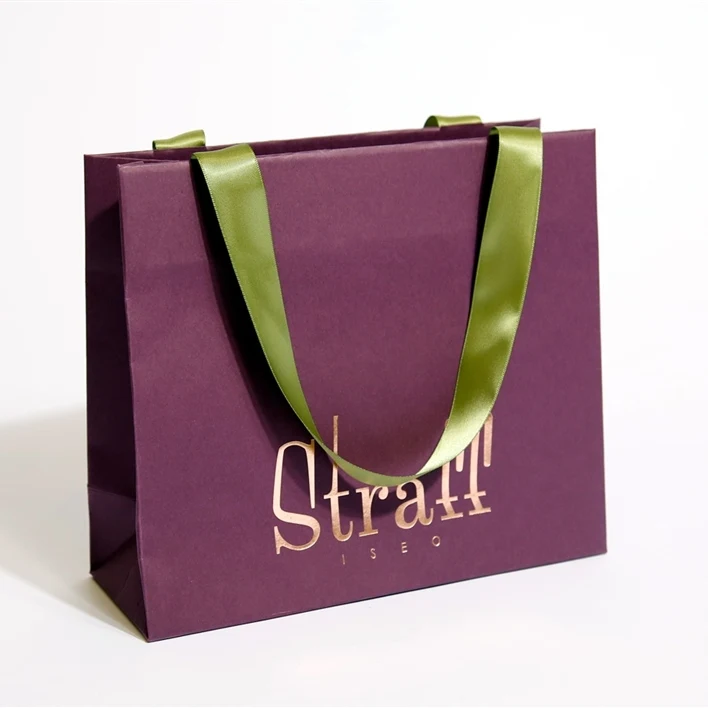 Hot sale closed top white custom logo jewelry paper shopping bags with ribbon