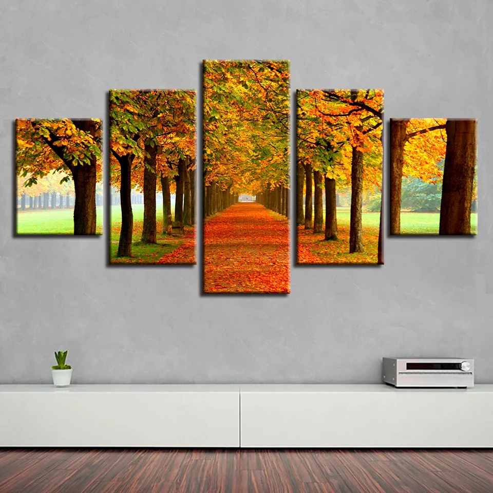 5 Pieces HD Print On Canvas Paintings For Living Room Maple Trees Landscape Wall Art Posters Home Decor Picture