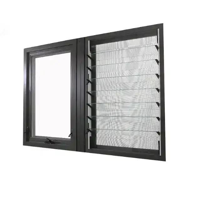 Window blinds between glass Aluminum Grills Motorized Louver Window Frames Commercial Glass louvered with fiberglass mesh