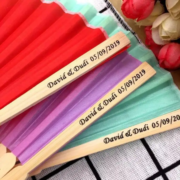 Factory price 8 Inch cheap bamboo handle white silk wedding party fabric silk hand fan bamboo fan