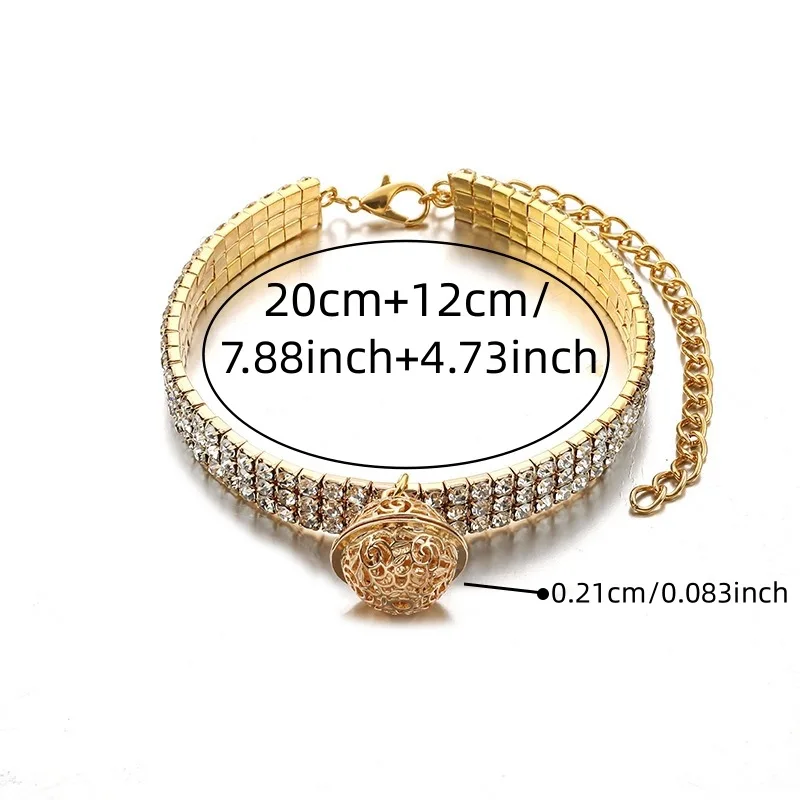 NJC Wholesale Luxury Resilient Bling Crystal Rhinestone Pet Necklace Jewelry Cat Dog Shiny Collar With Bell Pendant
