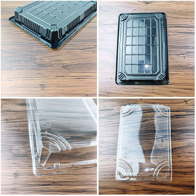 Customized Food Grade PET Material Food Storage Skin Pack Tray Disposable Plastic Sushi Container with Lids