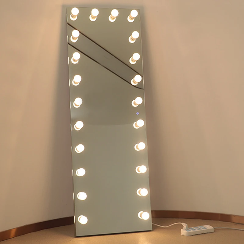 Decorative Large Size Frameless LED Full Length Mirror Hollywood Floor Mirror with 22 Bulbs LED Light