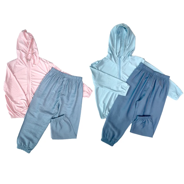 ODM Boys Summer Clothing Sets Sun Zip Mesh Short Sleeve Jacket & Straight Leg Jeans Pants No Mosquito 2-Piece Set