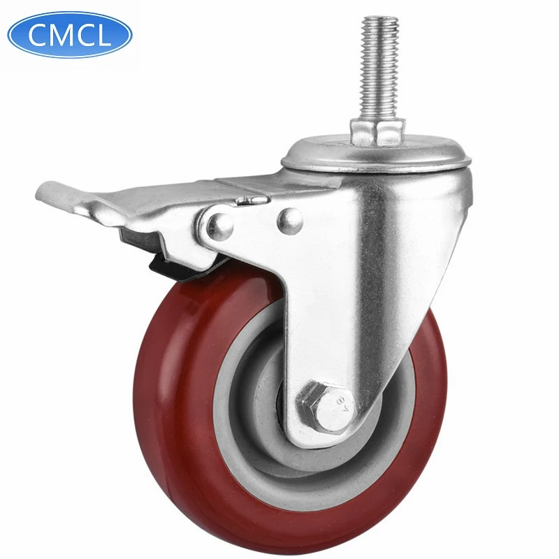 CMCL Durable 4 5 Inch Red Pvc Swivel Caster Threaded Stem Caster Wheel 125 Mm Caster Wheel