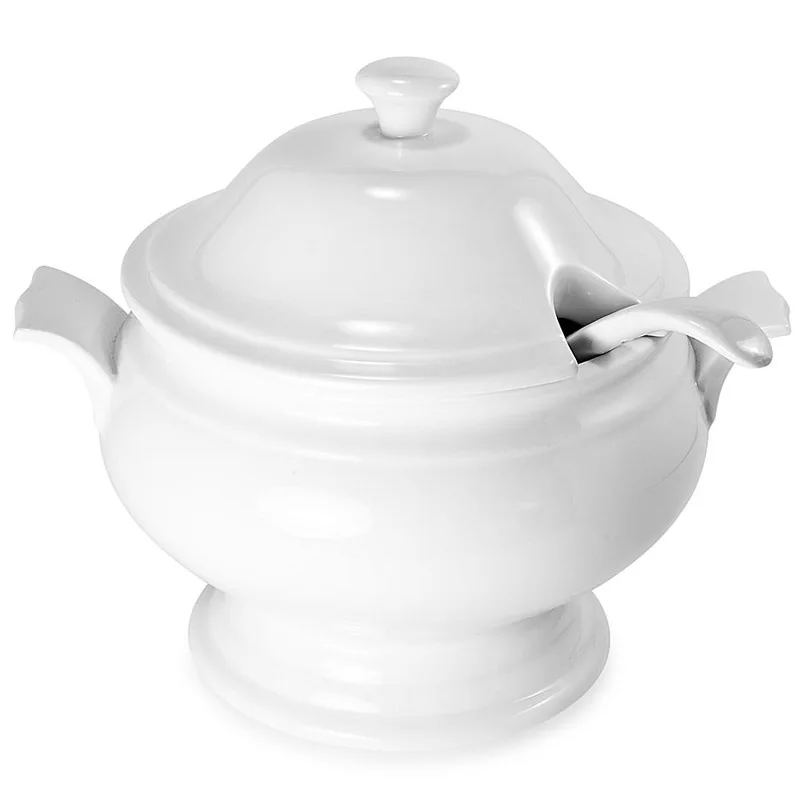 Custom glazed ceramic white soup bowl white soup tureen with ladle