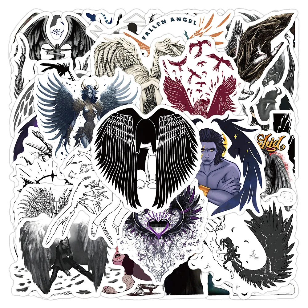52Pcs Cartoon Fallen Angel Wings Hand Drawn Graffiti Stickers For Gift Bottle Waterproof Demon Lucifer Sticker