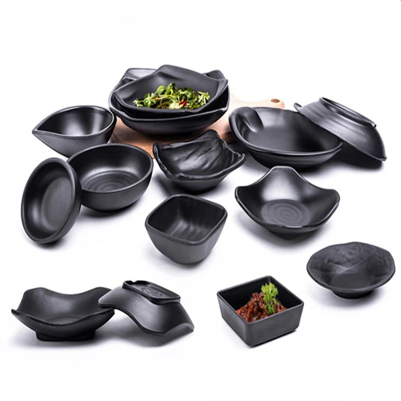 Wholesale Price Japanese Restaurant Melamine Dipping Soy Sauce Dishes Sushi Wasabi Small Sauce Dish Black Frosted Melamine Bowl