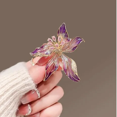 Luxury Brooch Pin Women Zircon Flower Exquisite Enamel Orchid Flower Brooch For Clothing