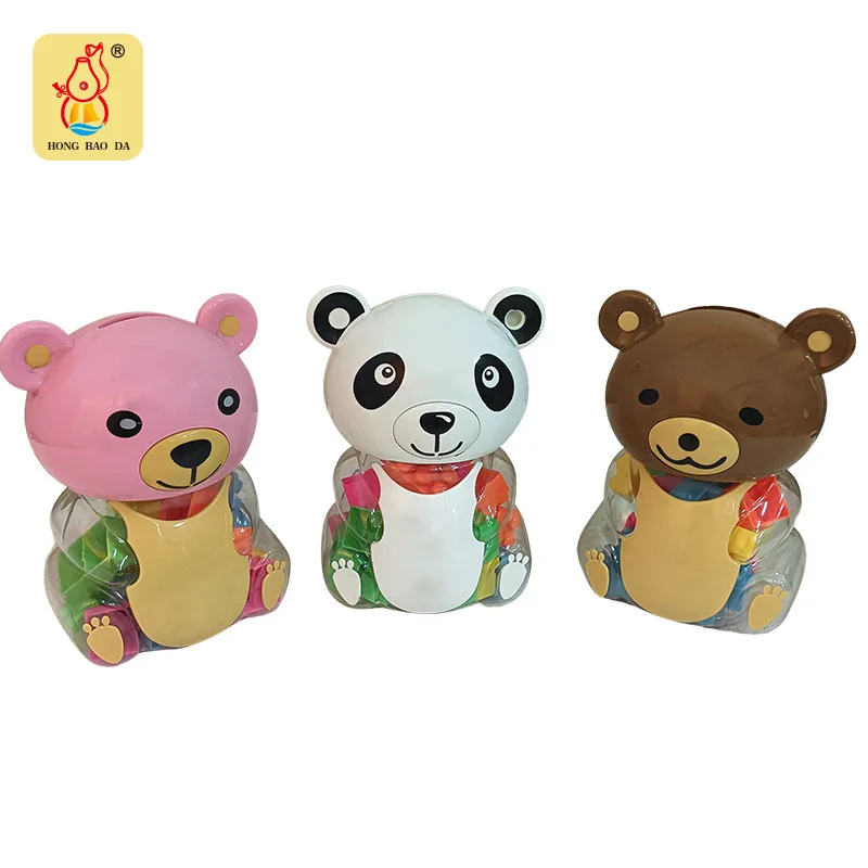 Jiefan2CM 45PCS Bear bottle large particle puzzle building blocks plastic bucket toy family piggy bank