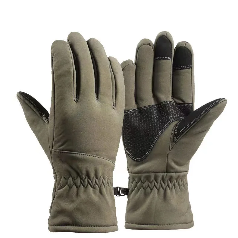 Outdoor cycling plush gloves Waterproof wool warm full finger gloves Camping touch screen protective camouflage gloves