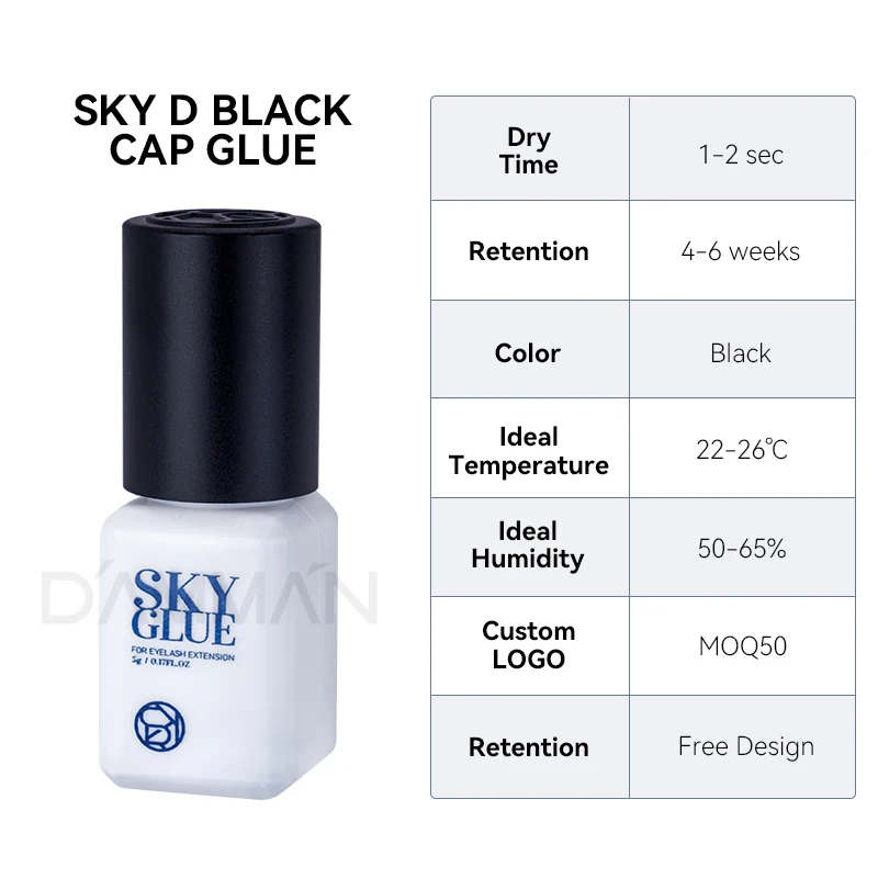 SKY Black Cap glue S+ 1-2S Drying Time Custom Logo Free Design SKY Glue 100% Fresh Data SKY Lash Glue Adhesive