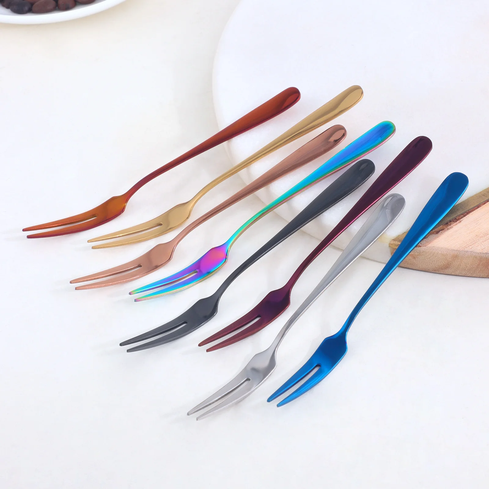 Wholesale Stainless Steel Reusable Dessert Cake Fork Silver Gold Rose Gold Black Fruit Fork