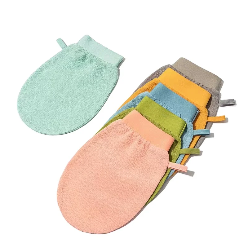 Customized Moroccan Bath Exfoliating Scrub Rayon Viscose Glove Mitt Peeling Turkish Silk Fingerless Body Mitt Gloves