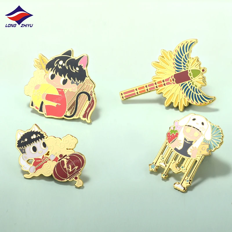 Longzhiyu Cartoon Gold Plating Hard Enamel Pins Wing Wand Cartoon Character Customized Badges for Gifts