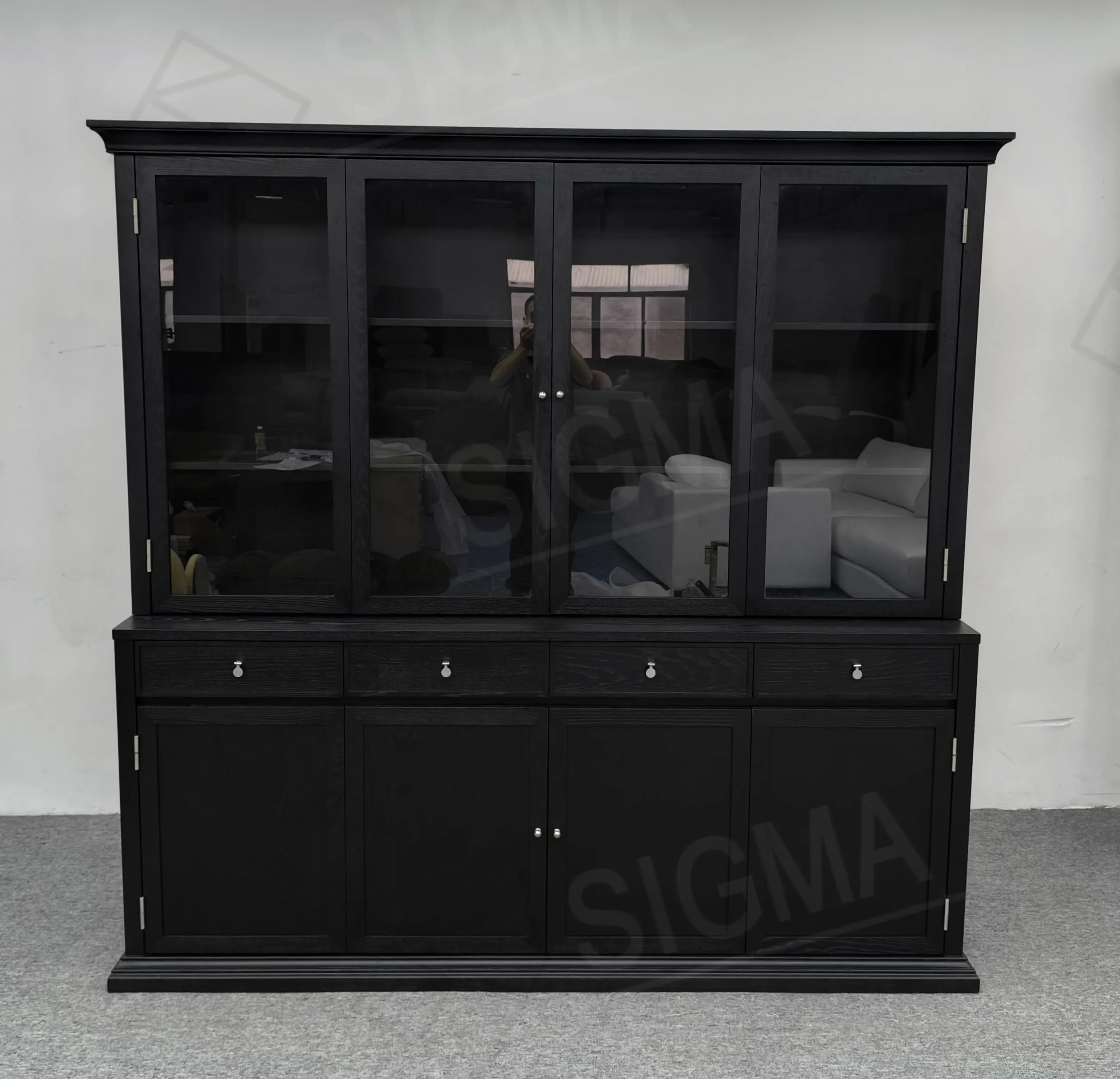 Black Bookcase Retro Mobile Cabinet Wardrobe Modern Furniture American Style French Contemporary Glass Double-door