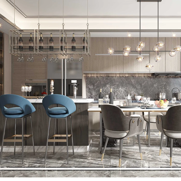 Modern High End Black Single-wall Bespoke Blue Matt Kitchen Cabinet With Large Island