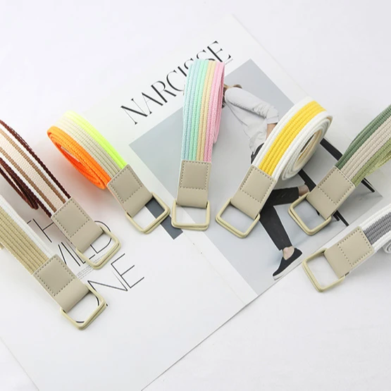 Ремень брезентовый в европейском и американском стиле для студентов простой и универсальный Повседневный ремень с двойной пряжкой в полоску для мужчин и женщин