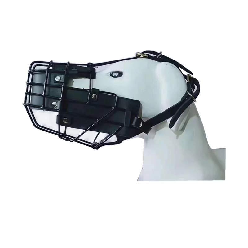 High Quality Durable Leather Stainless Steel Dog Muzzle Anti Biting Barking and Chewing Large Metal Dog Muzzle