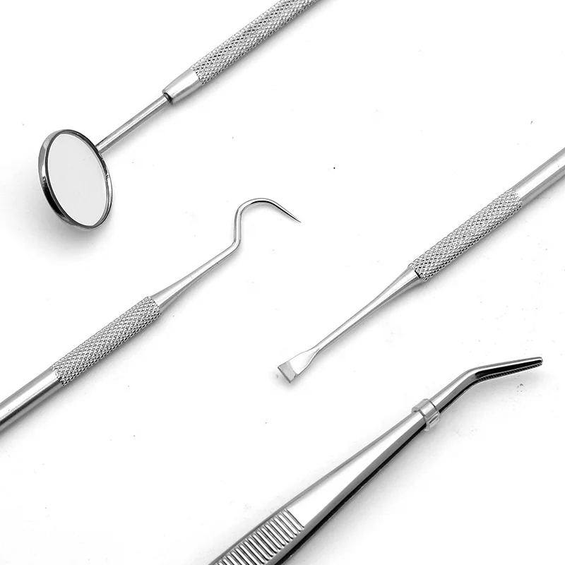 Dental Mouth Mirror Kit Of 4 Pieces, Dental Oral Hygiene Kit, Explorer Probe Dental Stainless Steel Tweezer