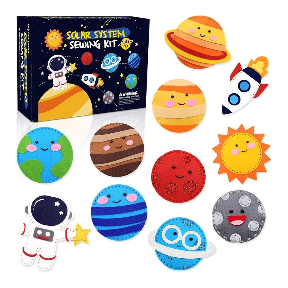 Hot sells custom DIY Felt Art&Craft Kits Kids handcraft solar system felt diy craft outer space sewing toy kits