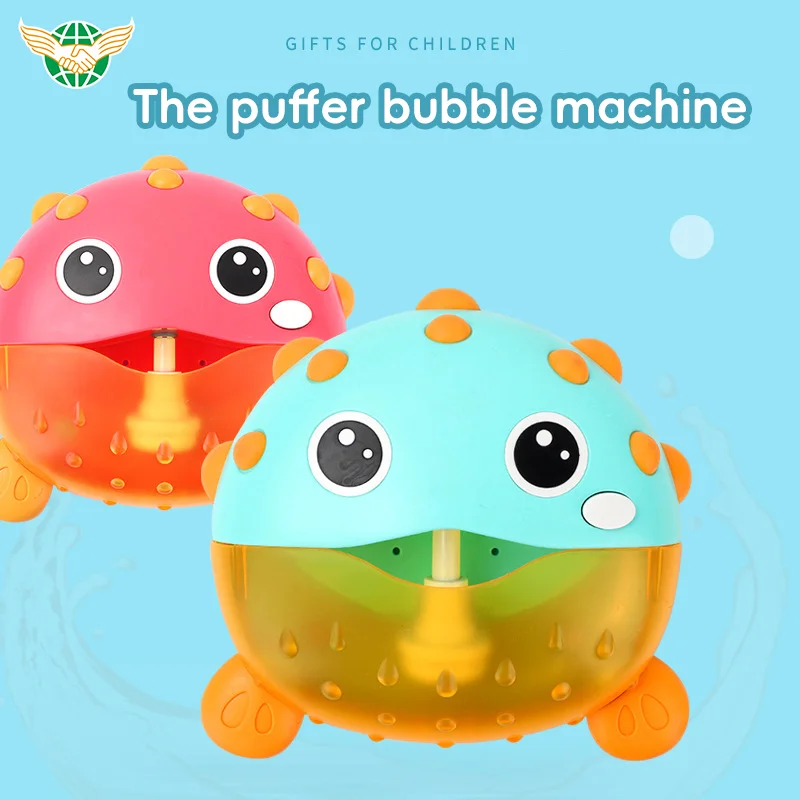 Hot Products Summer Baby Puffer Fish Bathroom Machine Blower Bubble Bathing Water Kids Gift Bath Toy
