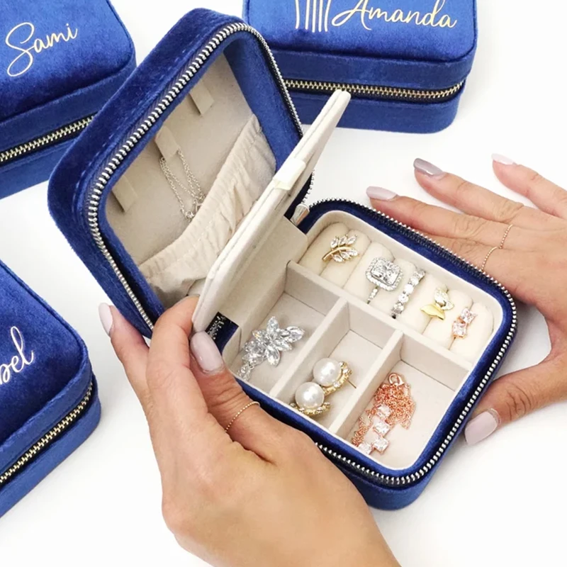 Compact And Stylish Velvet Jewelry Case For Safe And Organized Storage Travel Jewelry Box