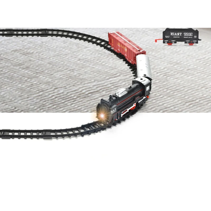 Retro steam train toy simulation electric track classical model toy alloy intelligent electric light music smoking track car