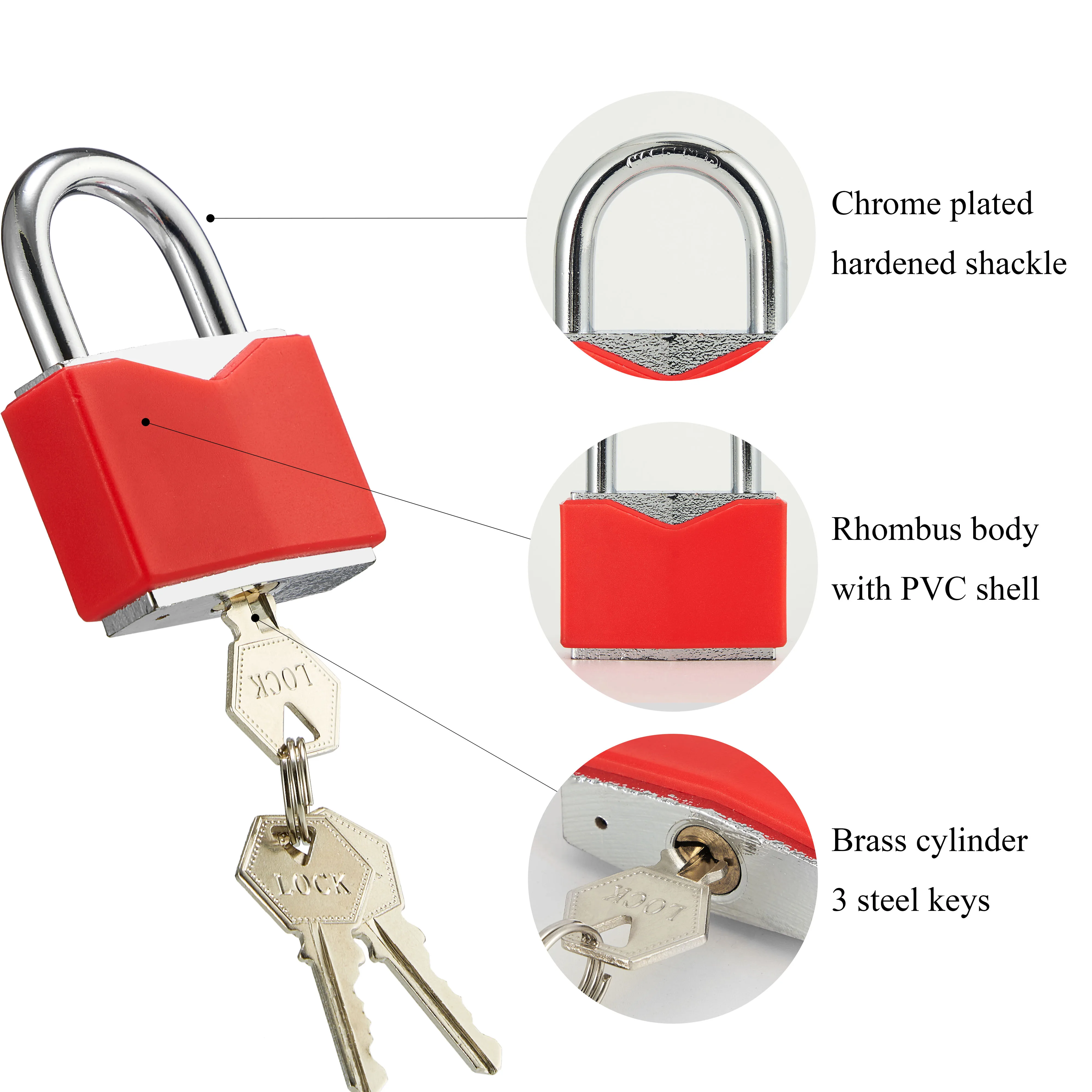 Candados seguridad OEM Rhombus body with PVC shell iron padlock
