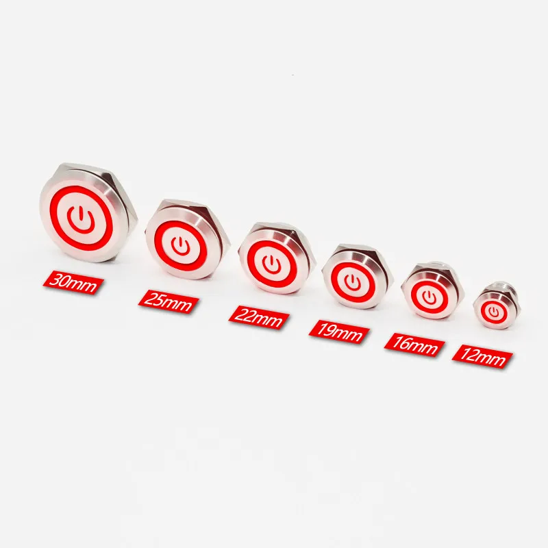 Кнопочный переключатель из нержавеющей стали, светодиодный сенсорный переключатель для подъема, мгновенный запуск, самосброс, 12 мм, 16 мм, 19 мм, 22 мм, 25 мм, 30 мм