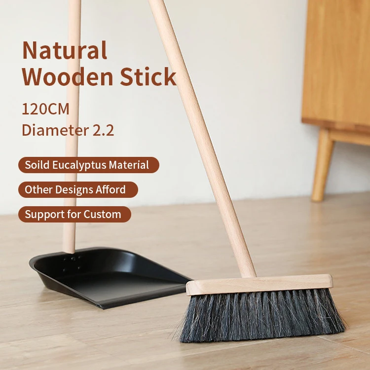 hot sale natural broom stick flat wood stick with Italian screw upgrade broom and dustpan set broom stick handle