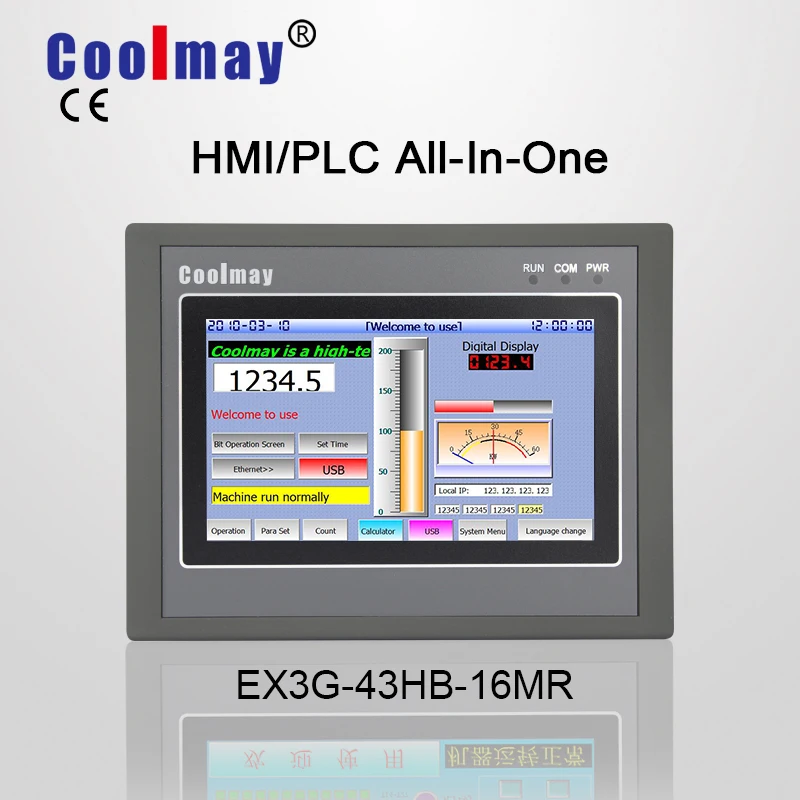  Интегрированный контроллер Coolmay HMI + PLC все-в-одном сенсорная панель 4 3 дюйма Цифровой транзистор постоянного тока 24 В вход/выход 12DI 12DO RS232