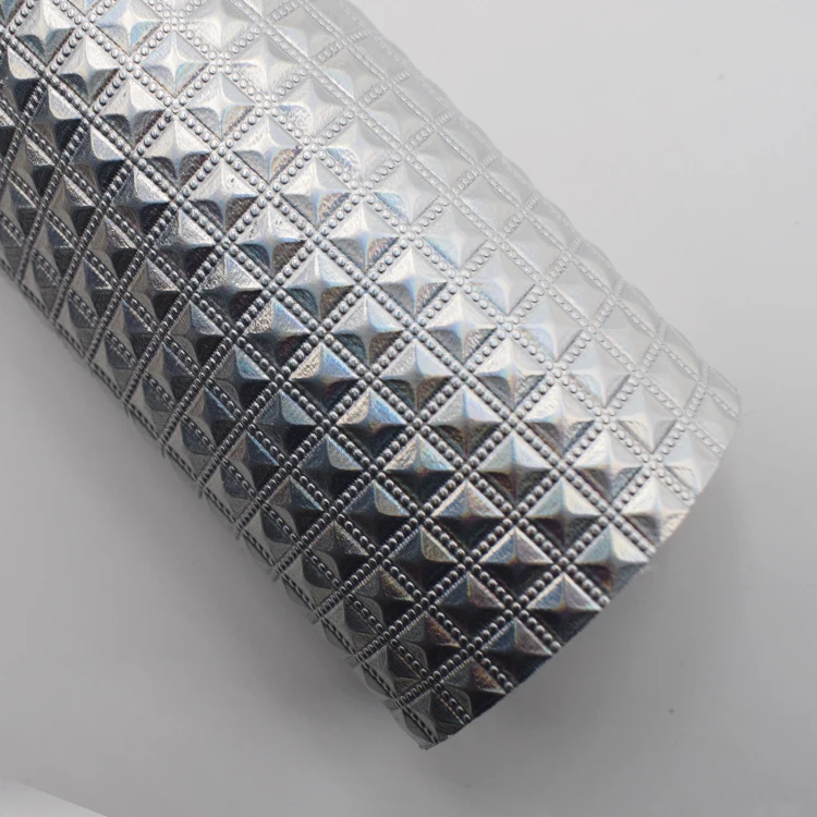 Diamond Metallic Square Embossed High Glossy Foiled Synthetic PU Leather for Bag Shoe