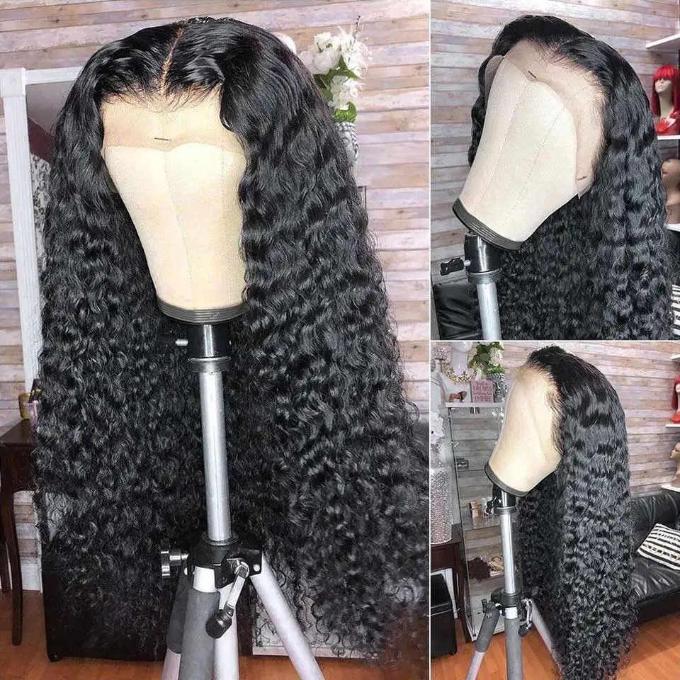 200% Density Heavy Lace Front Wig With Baby Hair Raw Virgin Cambodian Deep Curly Human Hair Wig 13*4 Swiss Lace
