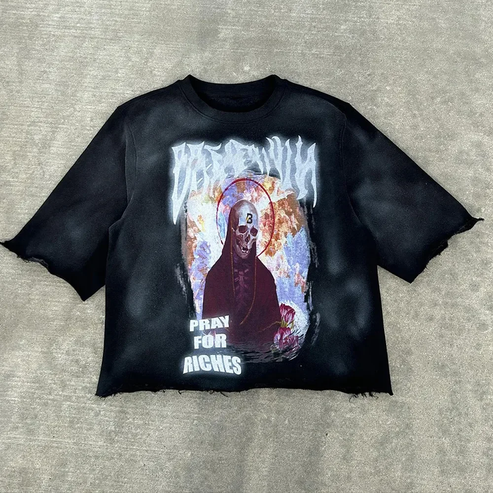 Cut Stone Washed Over Size Hip Hop Men Plain T-Shirts Oversize Mens Blank Brand Name Cotton Polyester Black And White Tshirts