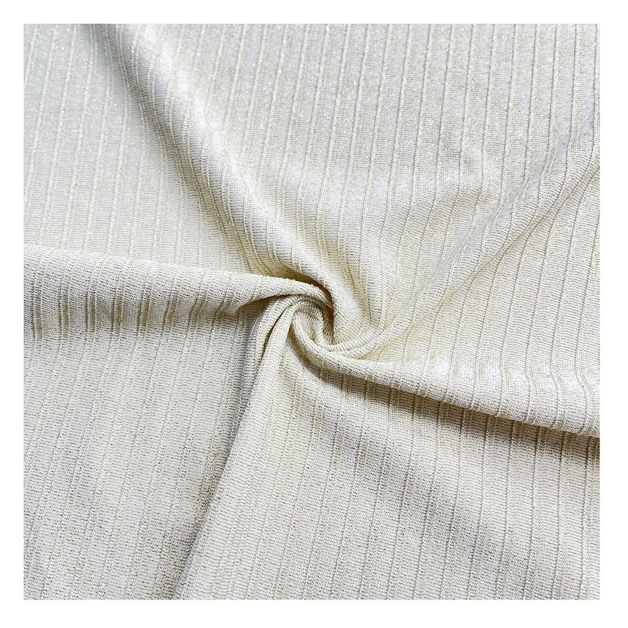 XF168 Popular knit nylon spandex lurex metallic rib fabric for swimwear bikini strip twill with golden shiny thread