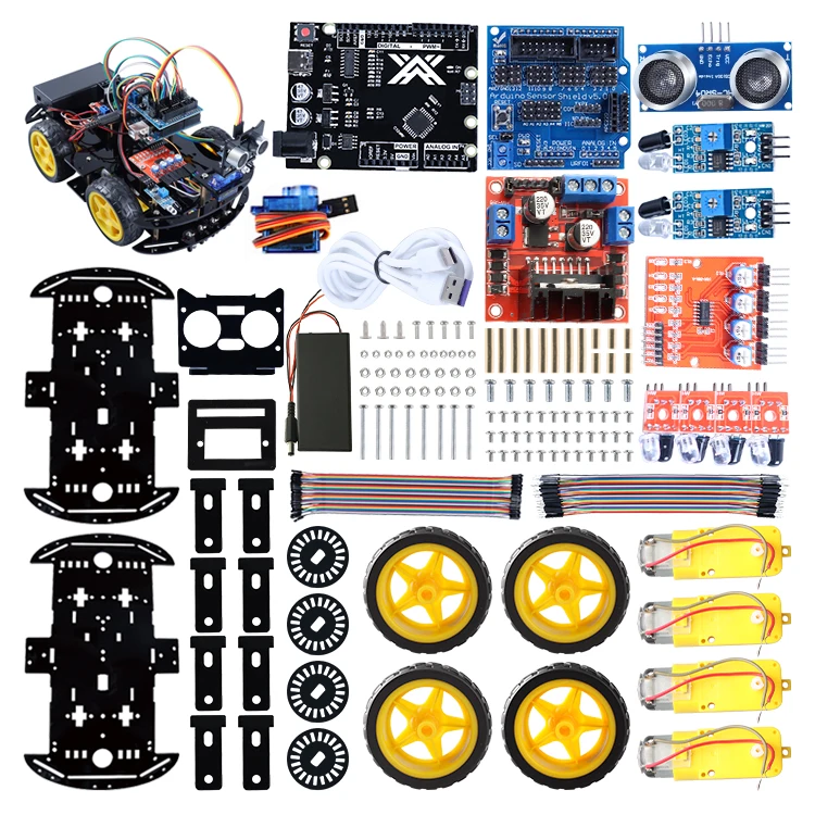 Заводской умный робот для обхода препятствий 4WD V2.0 DIY Набор роботов IDE C ++ Программирование робототехники стартовый комплект