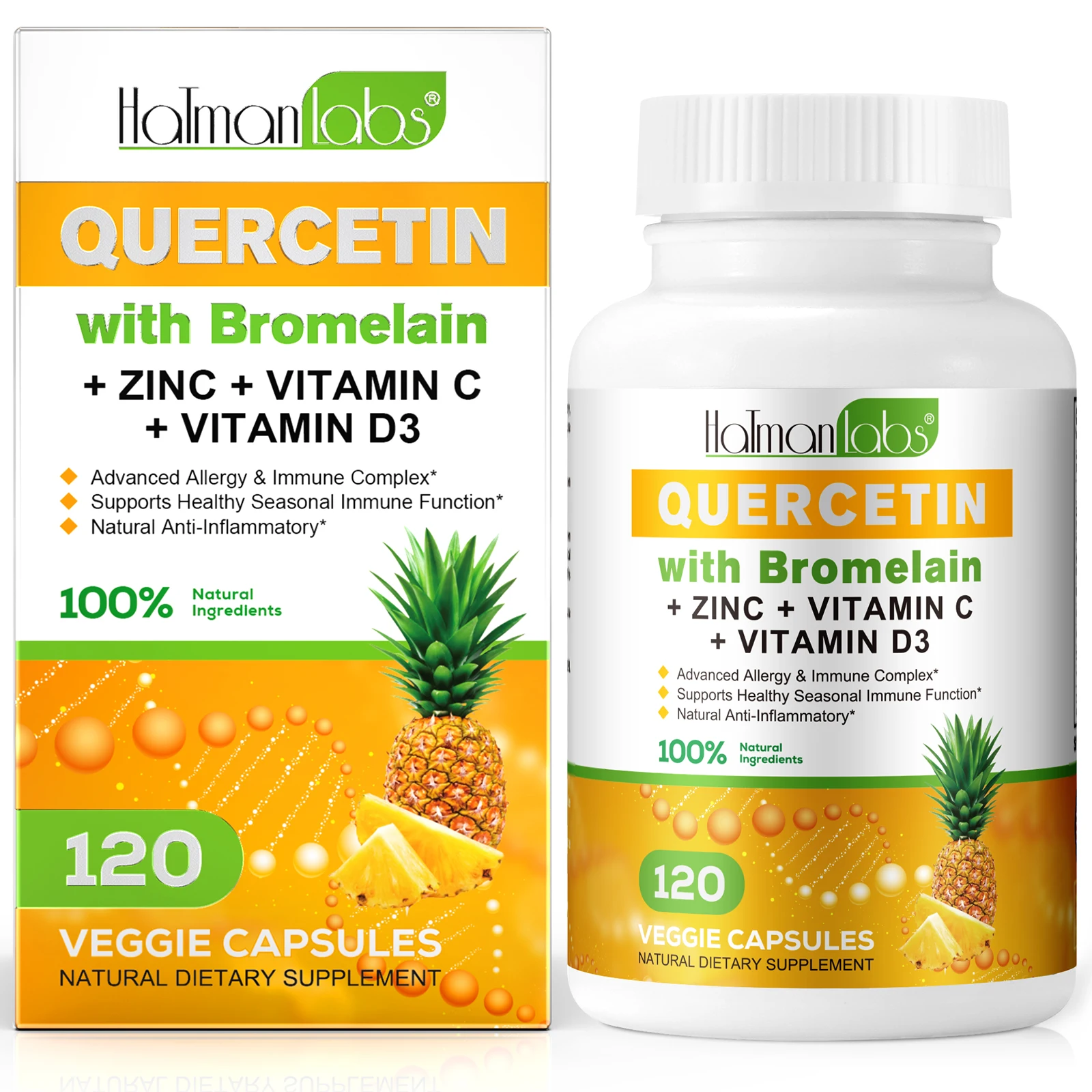 Hatmanlabs anti inflammatory 120 veggie capsules zinc vitamin c d3 quercetin supplements bromelain quercetin capsules