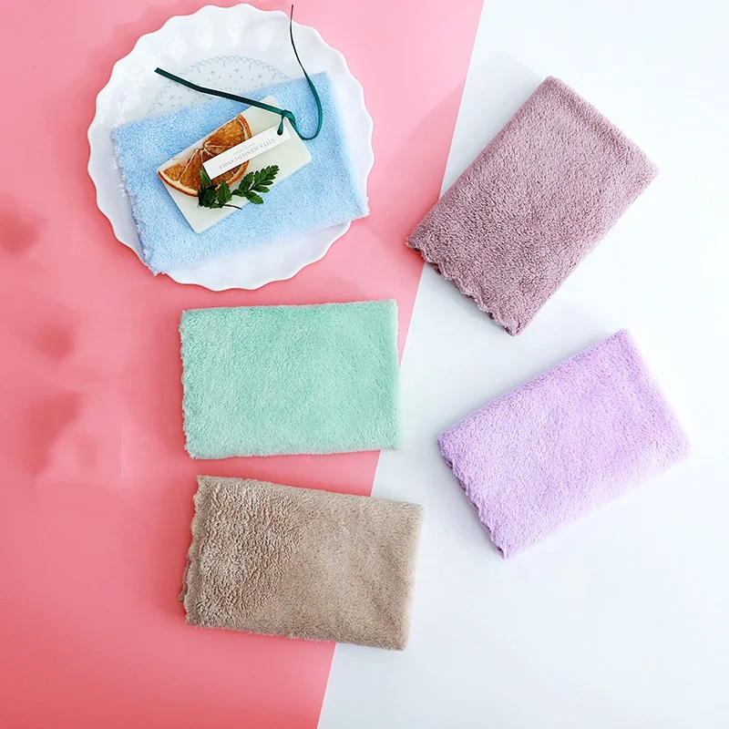 Solid color absorbent edgeless microfiber kitchen towel Wholesale customized blank soft  Coral velvet kitchen Cleaning  towel