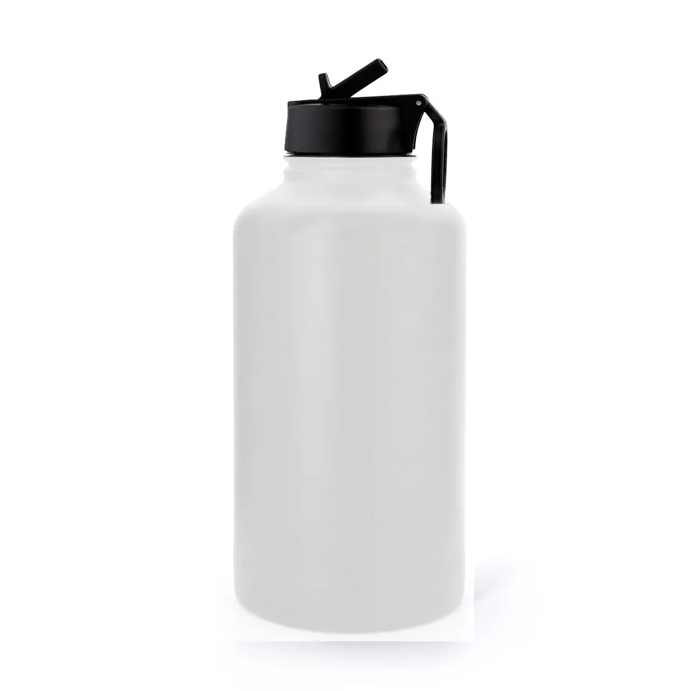 One Gallon Water Bottle 64oz Insulated Vacuum  Stainless Steel Large Flask Jug with  Handle Straw Spout Lids