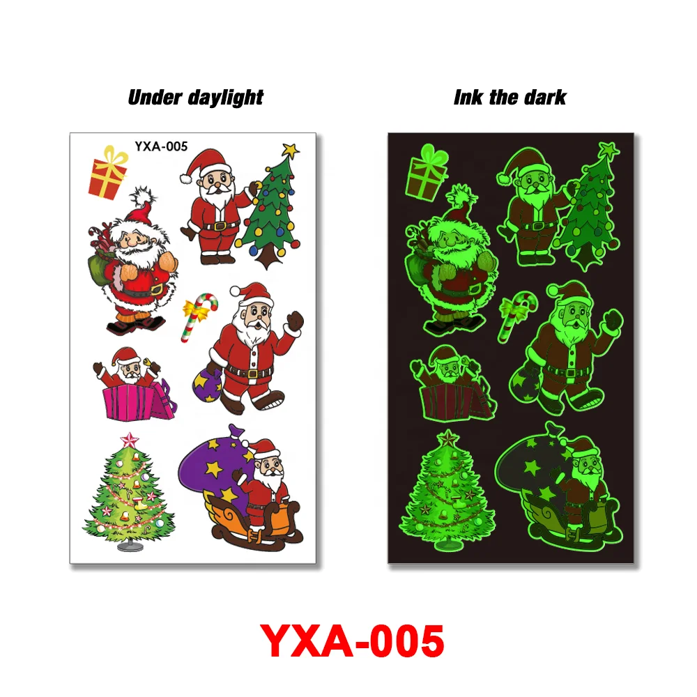 Children Kids Body Art Sticker Christmas Cartoon Luminous Face Hand Arm Temporary Fake Custom glow in the dark tattoo