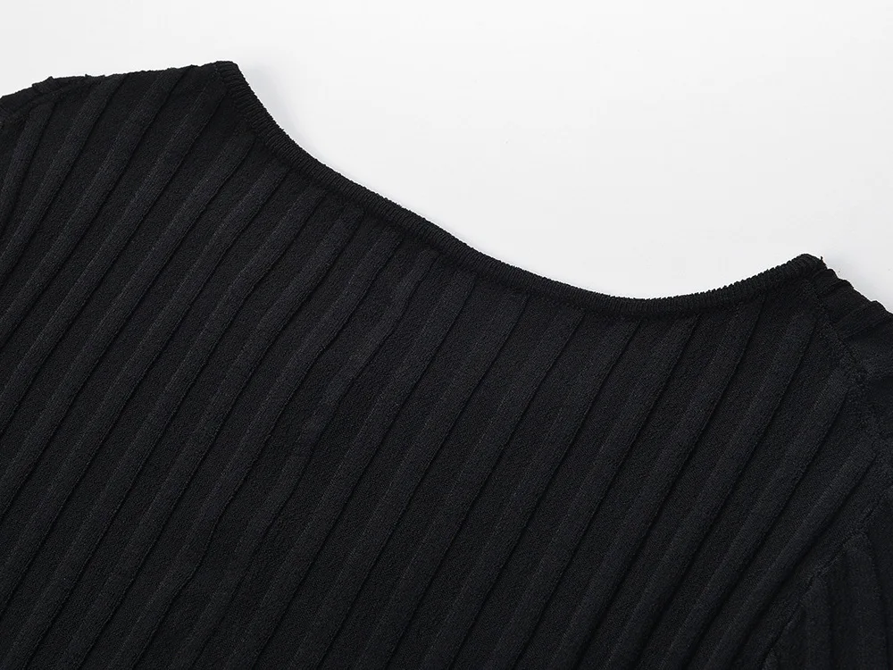 2024 Spring Summer French Style Women Knitted Short Sleeve Round Collar Ladies Fashion Maxi Long Solid Hollow Out Dresses