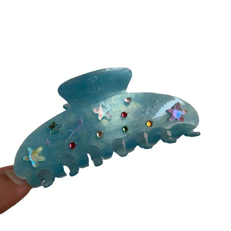 2024 New Premium Fashion Hair Claw Clips Strong Hold Butterfly Rhinestone Cellulose Acetate 10cm Large Jaw Clamps